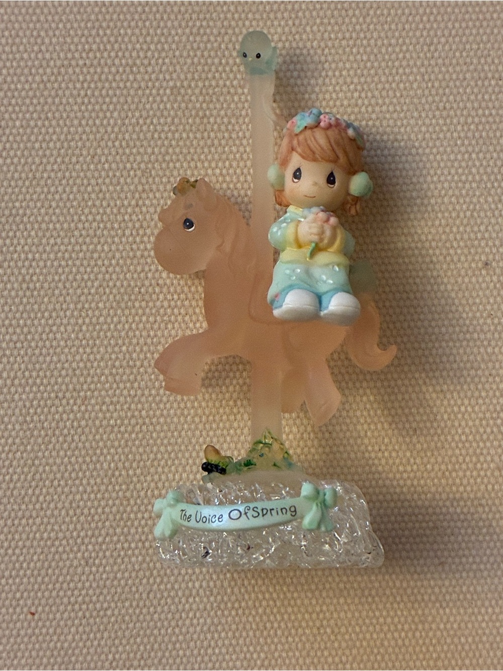 Precious Moments pastel girl on peach horse figurine